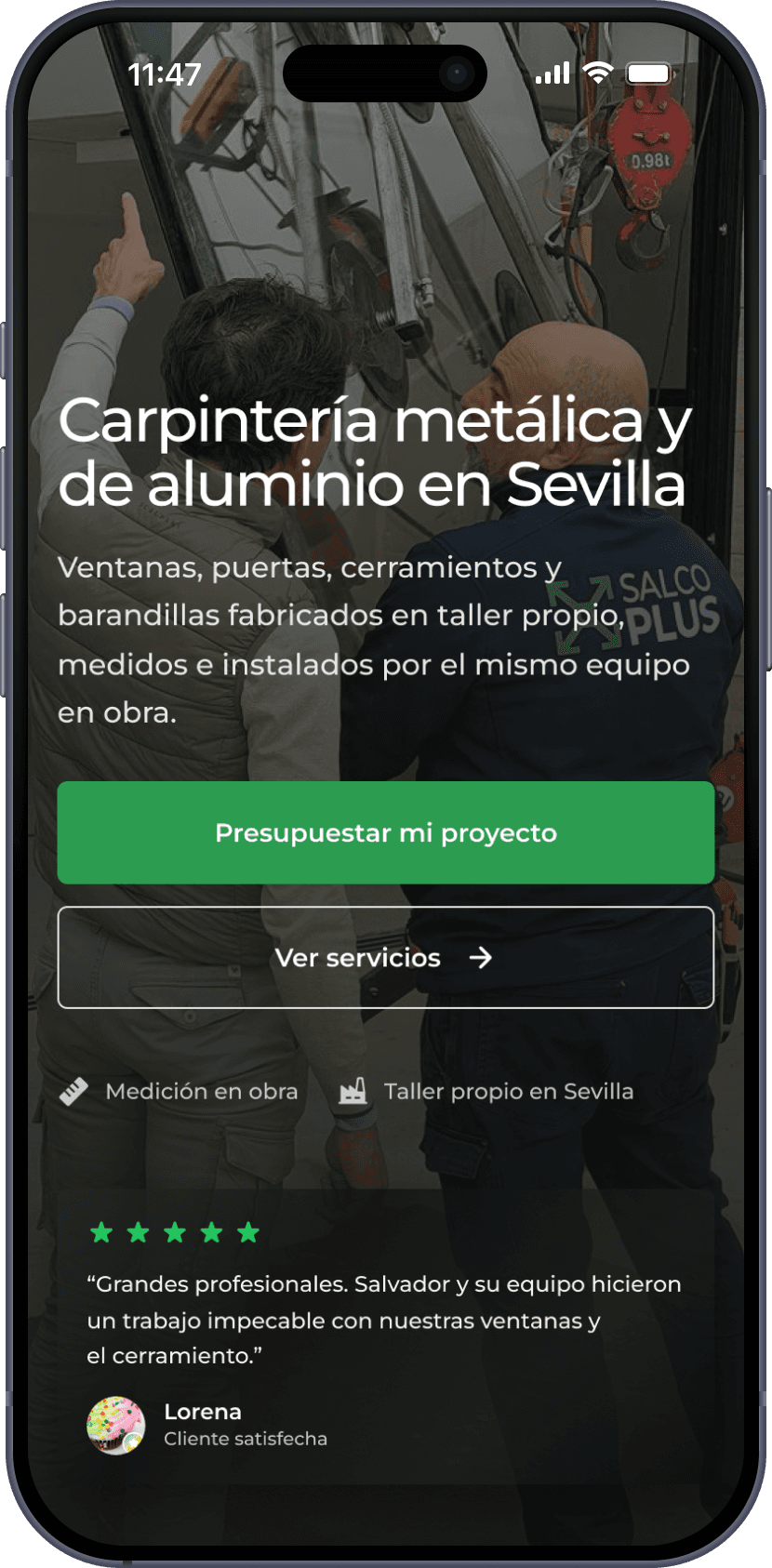 SALCOPLUS home page shown inside an iPhone mockup